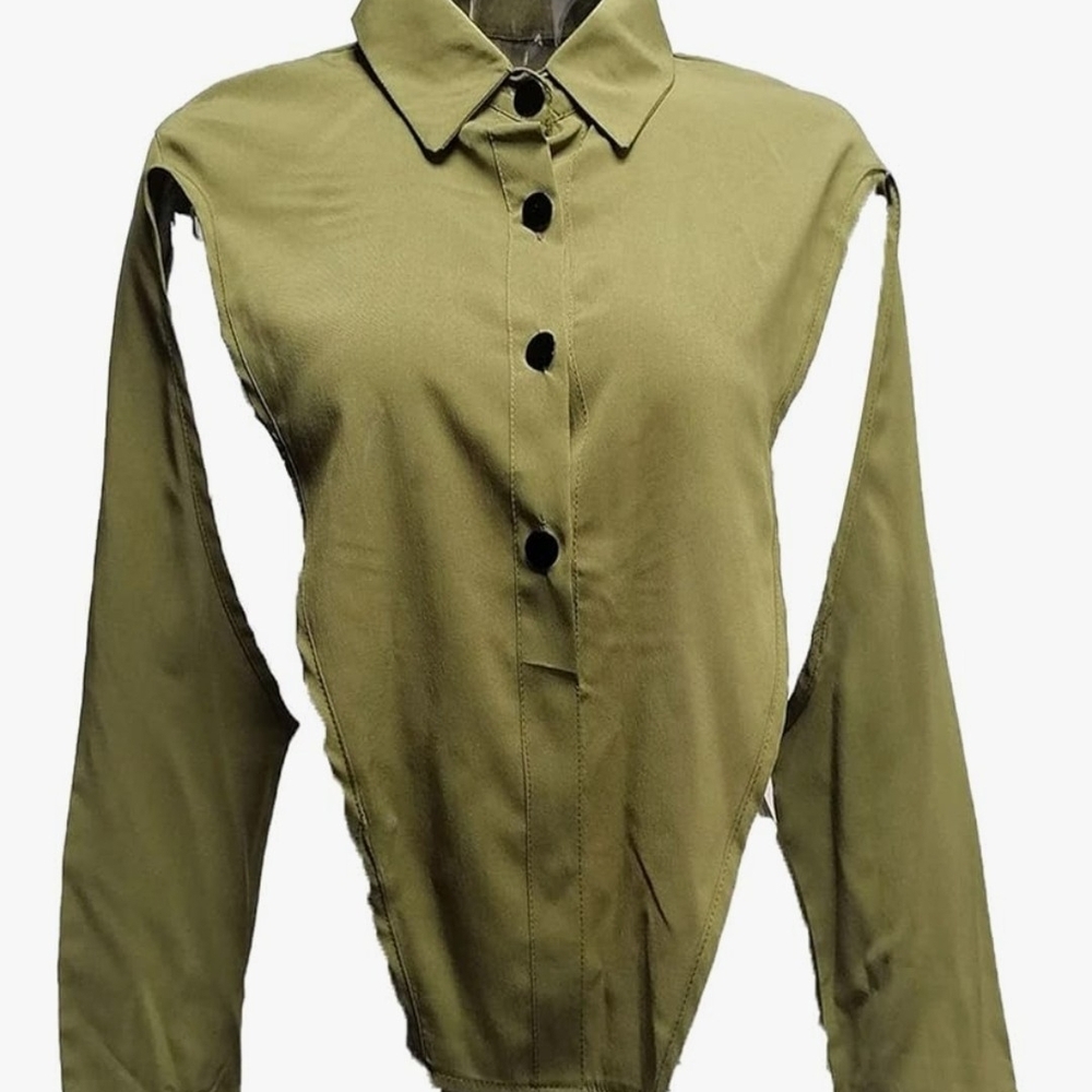 Olive Green Sleeveless Button-Up Shirt